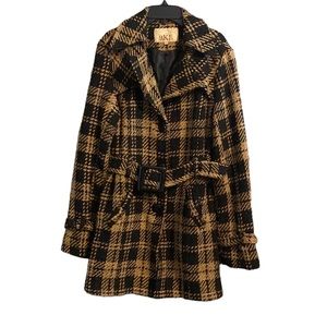 BKE Tweed Yellow Black Belted Coat Sz Large or Medium